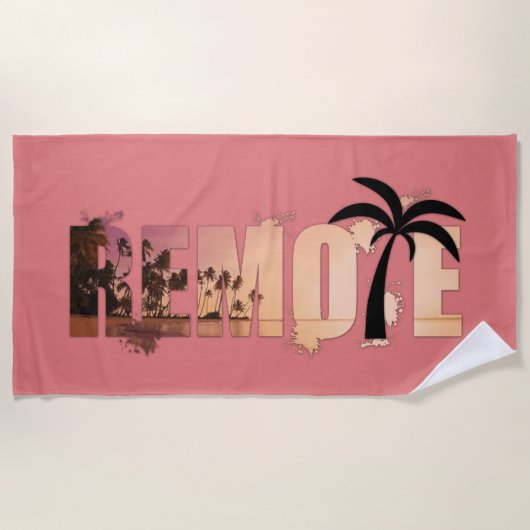 Remote Word Art Splash Palm Tree Silhouette Strandtuch (Vorderseite)
