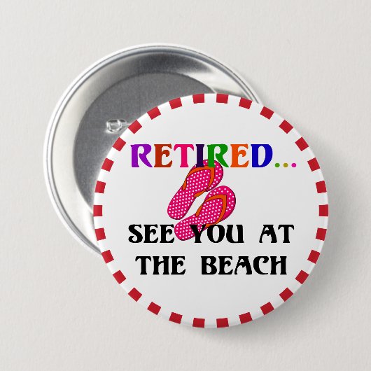 Remüde - Bis zum Strand, rosa Flip Flops Button (Vorne & Hinten)