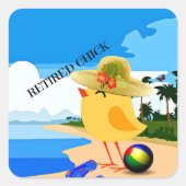 Remüde Chick..am Strand, Quadratischer Aufkleber (Vorderseite)