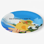 Remüde Chick, buntes Design Pappteller (Schrägansicht)