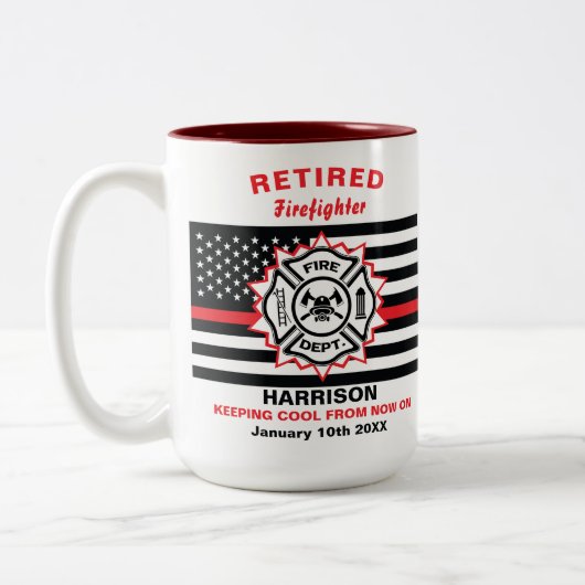 Remüde Feuerwehrmann Thin Red Line Funny Sprichwor Zweifarbige Tasse (Links)