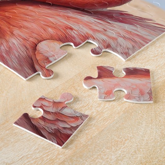 Remüde Flamingo am Strand mit Hut und Sonnenbrille Puzzle (Seite)