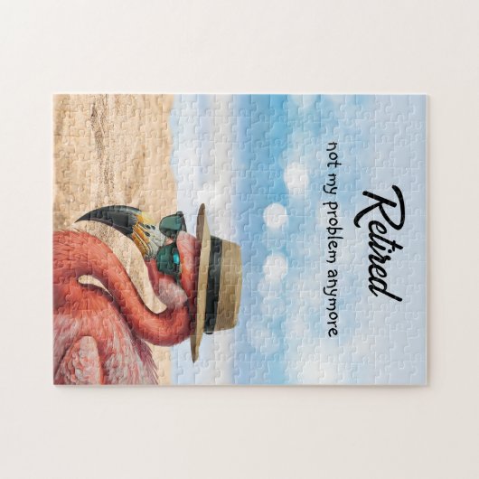 Remüde Flamingo am Strand mit Hut und Sonnenbrille Puzzle (Horizontal)