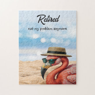 Remüde Flamingo am Strand mit Hut und Sonnenbrille Puzzle