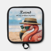 Remüde Flamingo am Strand mit Hut und Sonnenbrille Topflappen (Vorderseite)