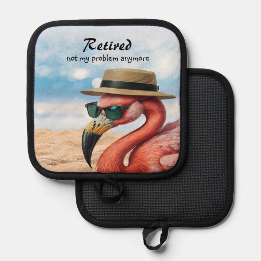 Remüde Flamingo am Strand mit Hut und Sonnenbrille Topflappen (Vorderseite/Rückseite)