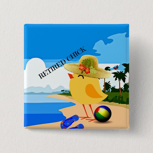 Remüde Küken am Strand, Button (Vorderseite)