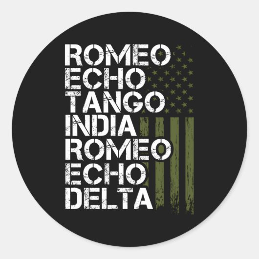 Remüde Militär Phonetic Alphabet Retiret Runder Aufkleber (Vorderseite)
