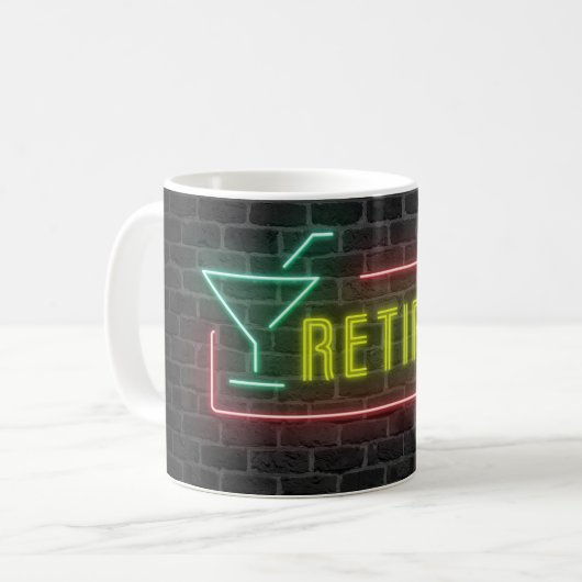 Remüde Neon Marquee Sign auf Brick Wall Kaffeetasse (Vorderseite Links)