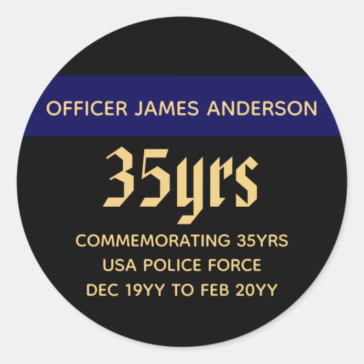 Remüde Polizeibeamte Thin Blue Line Personalisiert Runder Aufkleber (Vorderseite)