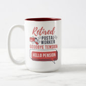 Remüde Postarbeiter Mailman Retirement Funny Gag Zweifarbige Tasse (Links)