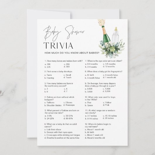 REMY Baby Trivia Baby Showspiel - Poppin Flaschen Einladung (Vorderseite)