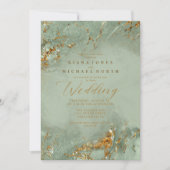 Remy ID644 Marble Glitzer Wedding Sage Green Einladung (Vorderseite)