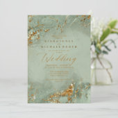 Remy ID644 Marble Glitzer Wedding Sage Green Einladung (Stehend Vorderseite)