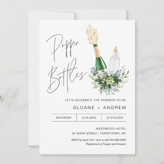 REMY Poppin Flaschen Babydusche Einladung (Vorderseite)