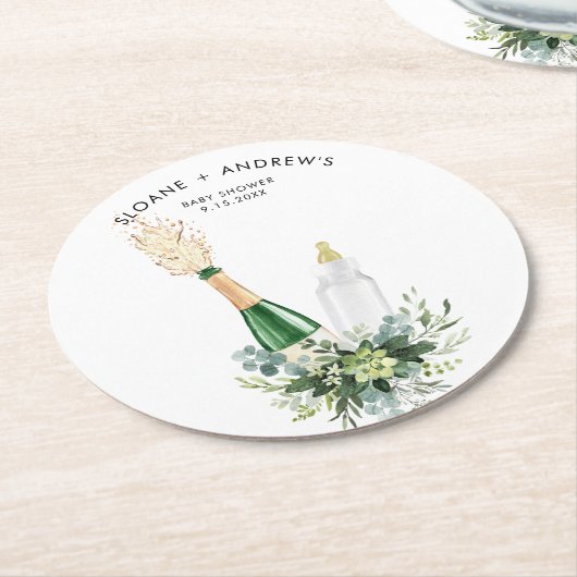 REMY Poppin Flaschen Babydusche Runder Pappuntersetzer (Angewinkelt)