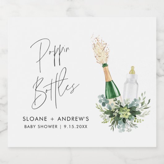 REMY Poppin Flaschen Babydusche Schaumweinetikett (Einzelnes Label)