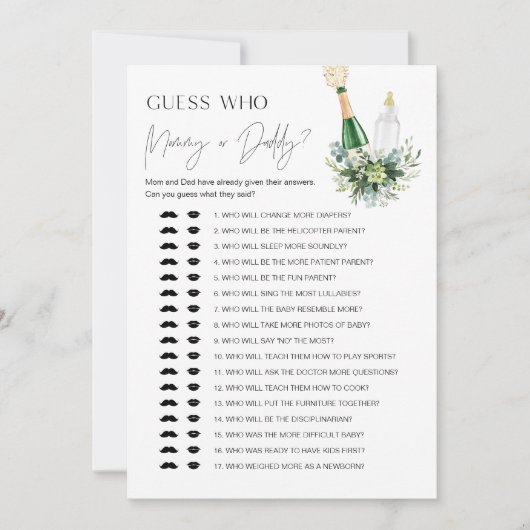 REMY Who It Mommy or Daddy Baby Game Card Einladung (Vorderseite)