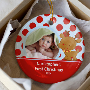 Ren-Baby-Jungen-Foto-Weihnachtsverzierung Keramik Ornament