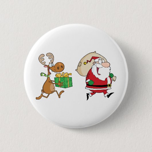 Ren, das mit Sankt liefert Geschenke läuft Button (Vorderseite)