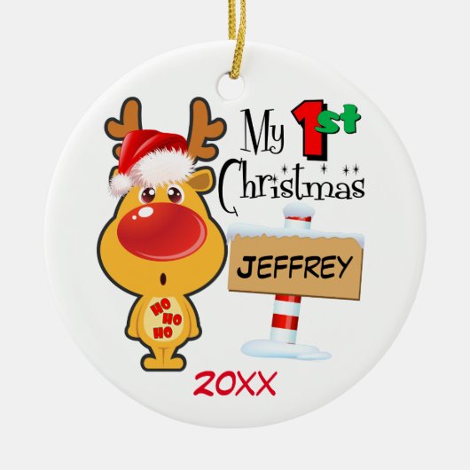 Ren-Gewohnheit des Babys erste Weihnachts Keramikornament (Vorne)