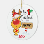 Ren-Gewohnheit des Babys erste Weihnachts Keramikornament (Links)
