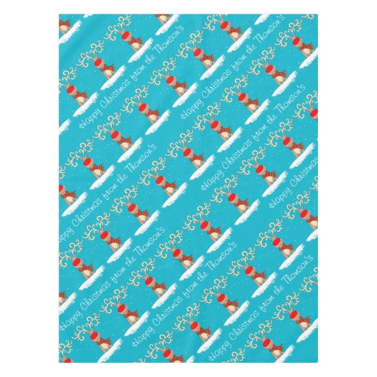 Ren-glückliches Weihnachtspersonalisierter Tischdecke (Vorderseite)