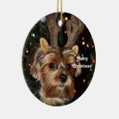 Ren-Hörner Yorkshire Terrier, frohe Weihnachten! Keramikornament (Rechts)