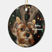 Ren-Hörner Yorkshire Terrier, frohe Weihnachten! Keramikornament (Links)