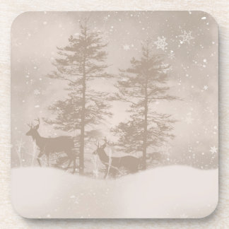 Ren in der Waldschnee-Landschaft Getränkeuntersetzer