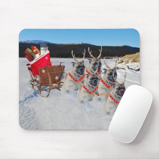 Ren-Möpse, die Sankt Sleigh Mousepad ziehen (Mit Mouse)
