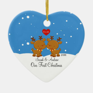 Ren-Paare unsere erste Weihnachtsverzierung Keramikornament