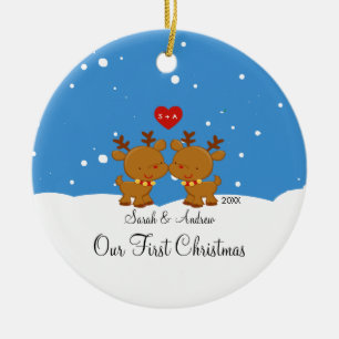 Ren-Paare unsere erste Weihnachtsverzierung Keramikornament
