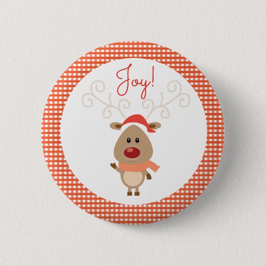 Ren und rotes Gingham-Weihnachten Button (Vorderseite)
