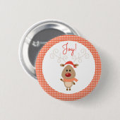 Ren und rotes Gingham-Weihnachten Button (Vorne & Hinten)
