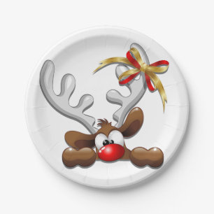Ren verwirrter lustiger Weihnachtscharakter Pappteller