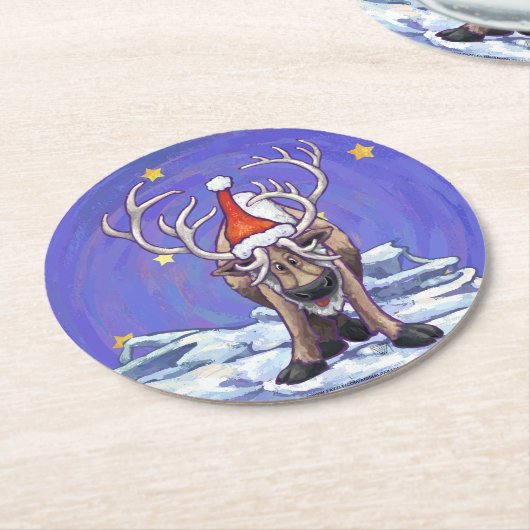 Ren-Weihnachten Runder Pappuntersetzer (Angewinkelt)