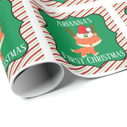 Ren-Weihnachtsmannmütze-erstes Weihnachten Fox Geschenkpapier (Rolleneckpunkt)