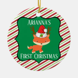 Ren-Weihnachtsmannmütze-erstes Weihnachten Fox Keramikornament