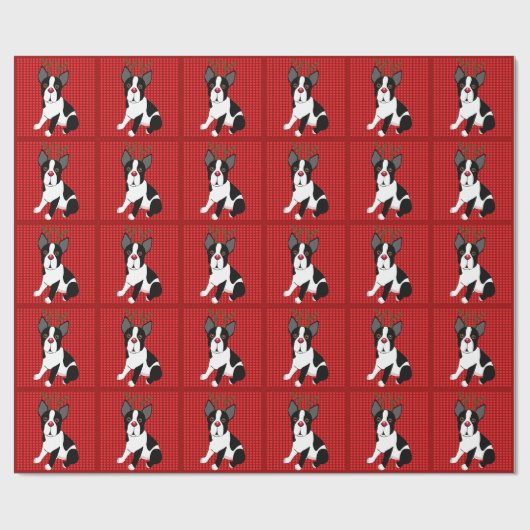 Ren-WeihnachtsPackpapier Bostons Terrier Geschenkpapier (Flach)