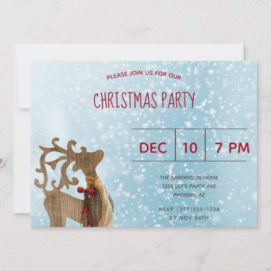 Ren-Wintermärchenland blaues WeihnachtsParty Einladung (Vorderseite)