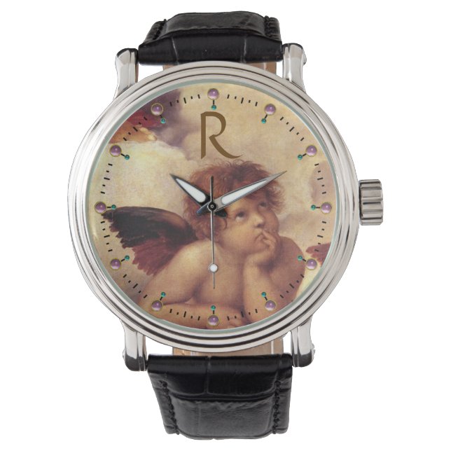 RENAISSANCE ANGEL/Winged Cherub Monogramm Armbanduhr (Vorderseite)