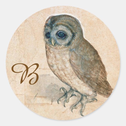 RENAISSANCE ANIMAL ZEICHNUNGEN /DAS OWL Monogramm Runder Aufkleber (Vorderseite)