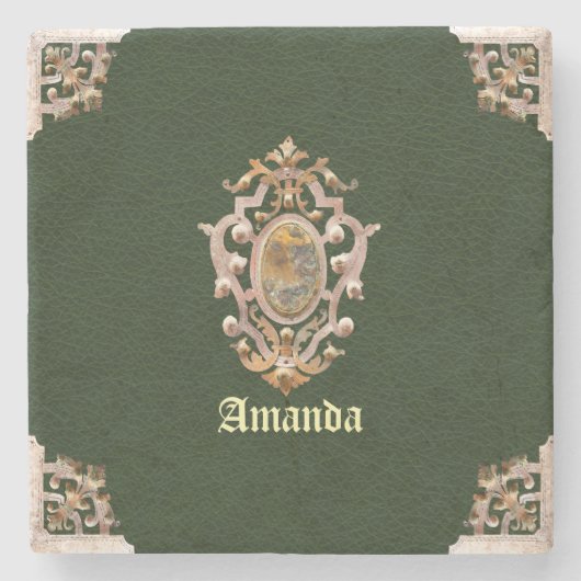 Renaissance Antiquitätenstil (grün) Steinuntersetzer (Vorderseite)