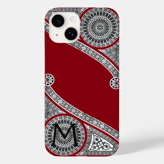 RENAISSANCE ARCHITECT Red Burgundy Monogramm Case-Mate iPhone Hülle (Rückseite)