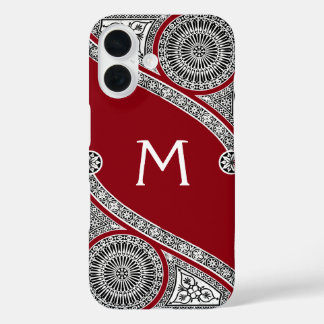 RENAISSANCE ARCHITECT Red Burgundy Monogramm iPhone 16 Hülle
