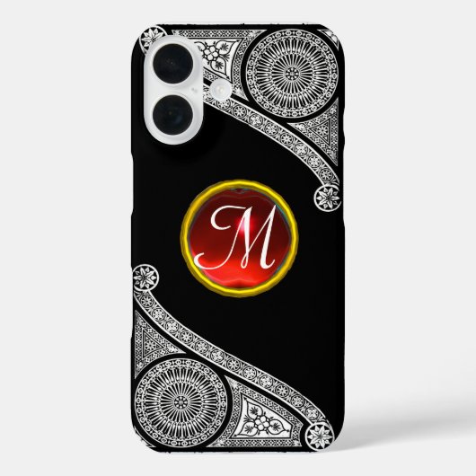 RENAISSANCE ARCHITECT Schwarz-weiß Red Gem Monogra Case-Mate iPhone Hülle (Rückseite)