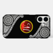 RENAISSANCE ARCHITECT Schwarz-weiß Red Gem Monogra Case-Mate iPhone Hülle (Rückseite (Horizontal))