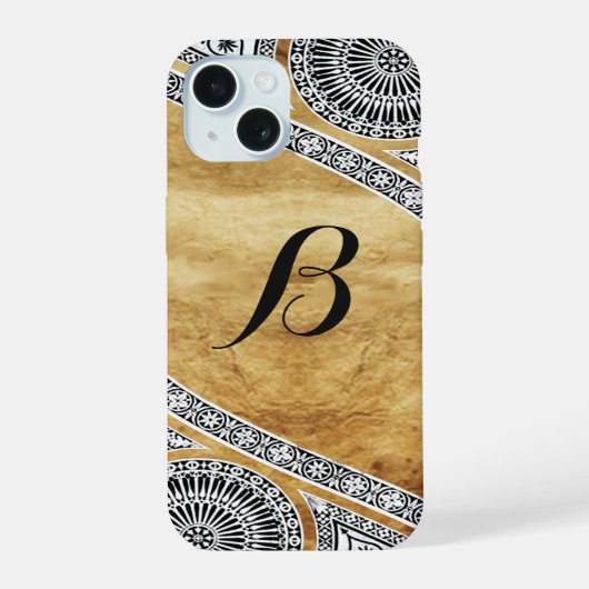Renaissance-Architekt Parchment-Monogramm iPhone 15 Hülle (Rückseite)