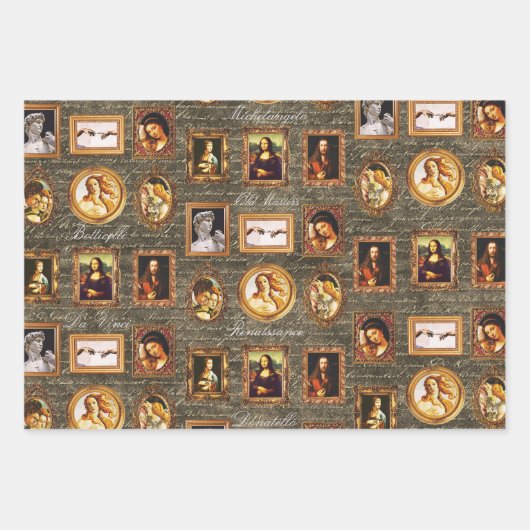 Renaissance Art Gerahmt auf antike Schrift Grunge Geschenkpapier Set (Vorderseite 2)